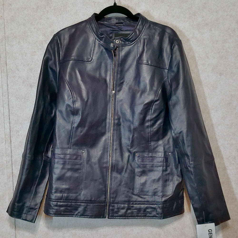 NWT MetroStyle Deep Purple Genuine Leather Woman’s Jacket, w/ Purple Lining Sz16